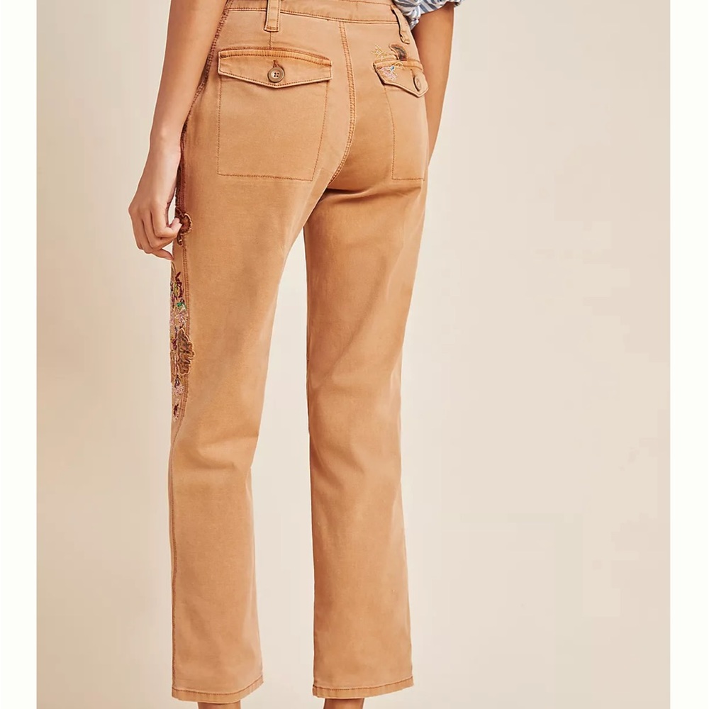 Anthropologie Tan Embroidered Cropped Pants - Picture 12 of 13